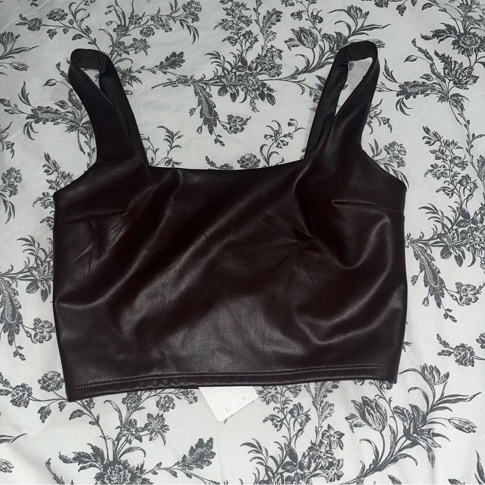 Express brown leather cropped tank top size XS NEW
